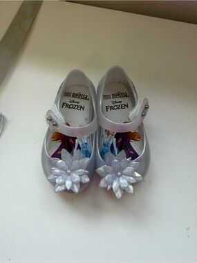 Mini Melissa Silver Frozen Flower Mary Jane Shoes for Kids